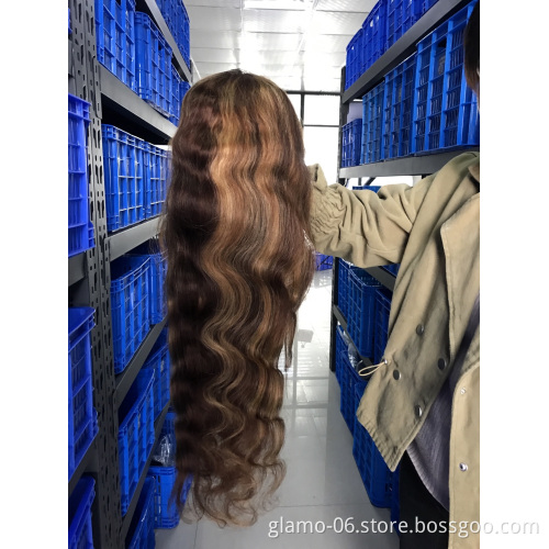 Highlight 4/27 Color Human Hair Lace Front Wigs Brown Ombre Remy Hair Pre-plucked Swiss Lace Wigs